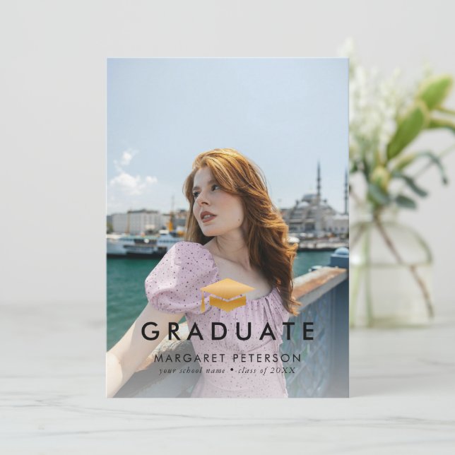 Faire-part Grad minimum or Casquette photo collage Graduation (Debout devant)