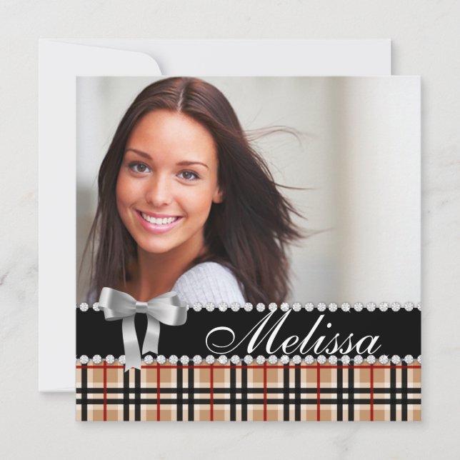 Faire-part Grad Plaid Motif photo moderne (Devant)