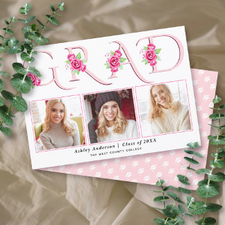 Faire-part GRAD typographie roses roses rose floral photo gra