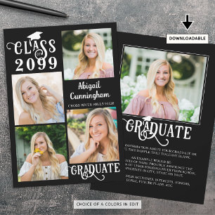 Faire-part Graduate 5 Photos Fancy Class Année Script