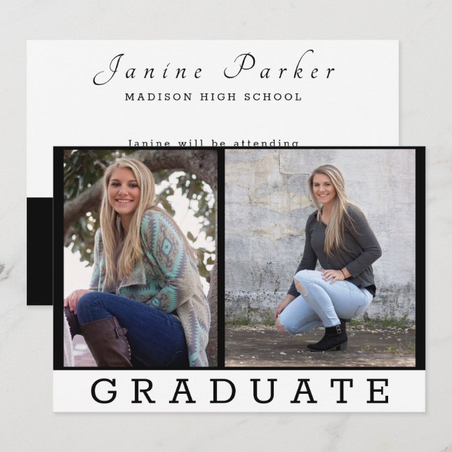 Faire-part Graduate Classic Black Ajouter deux photos Personn (Devant / Derrière)