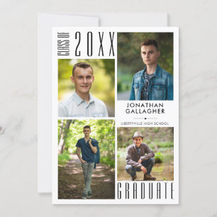 Faire-part Graduate moderne noir blanc 5 photo Collage