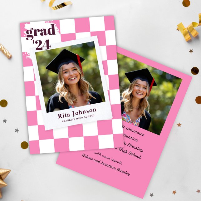 Faire-part Graduate Pink Moderne Élégant Photo Graduation (Graduate Pink Modern Elegant Photo Graduation Announcement)