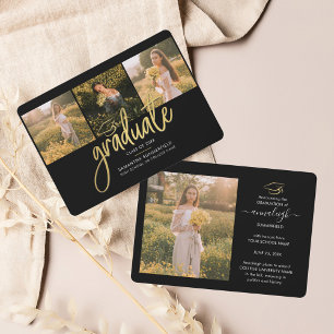 Faire-part Graduation 2024 Photo Collage noir Script Grad