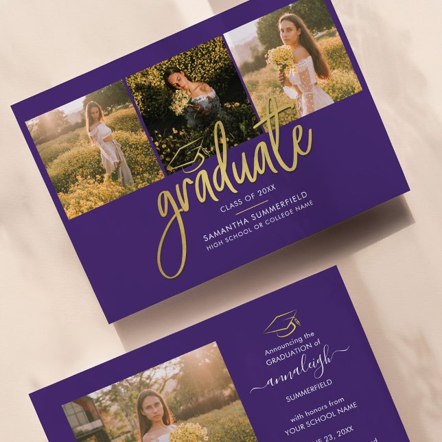 Faire-part Graduation 2025 3 Photos Script Grad (Créateur téléchargé)
