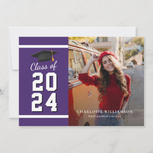 Faire-part Graduation 2025 Grad Photo violet et blanc