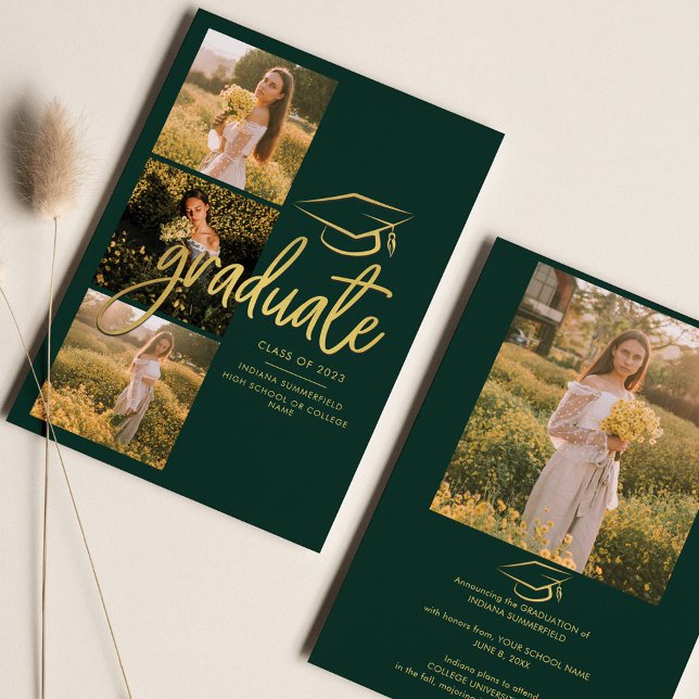 Faire-part Graduation 2025 Green Graduate Photo Collage (Créateur téléchargé)