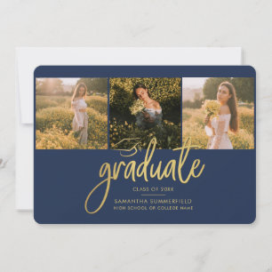 Faire-part Graduation 2025 Photo Collage Navy Blue Party