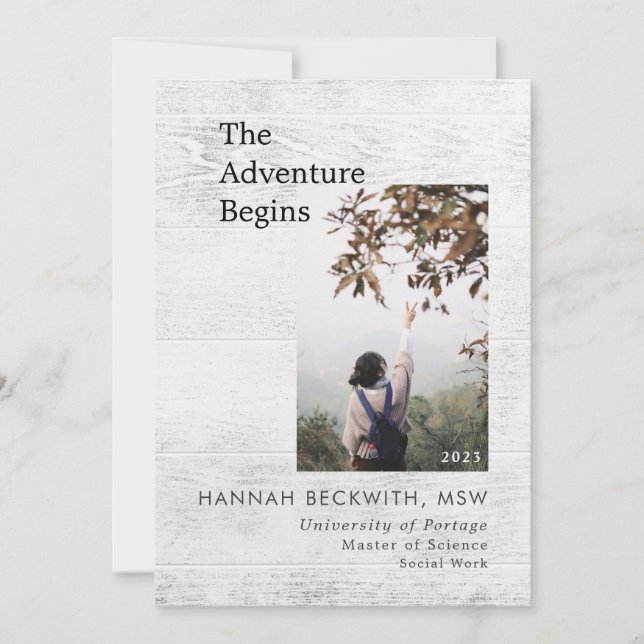 Faire-part Graduation 3 Photo Aventure commence rustique (Devant)