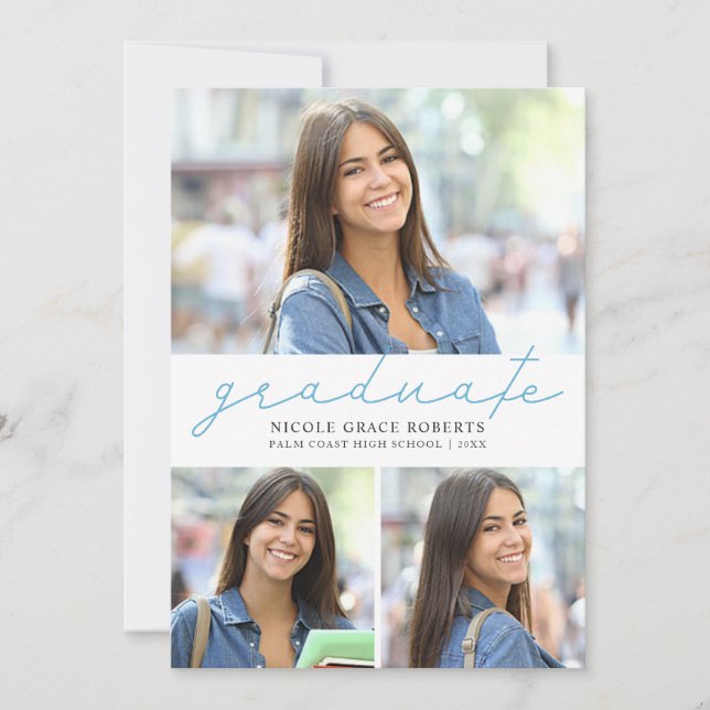 Faire-part Graduation 3-Photo Collage Facile Éditer un script (Devant)
