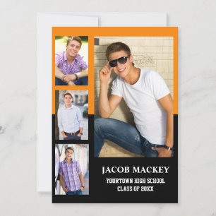 Faire-part Graduation 4 Photo Collage orange noir