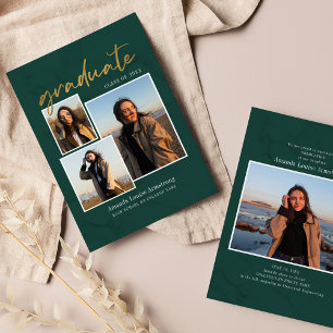 Faire-part Graduation 4 Photo Collage Script Green Grad 2025