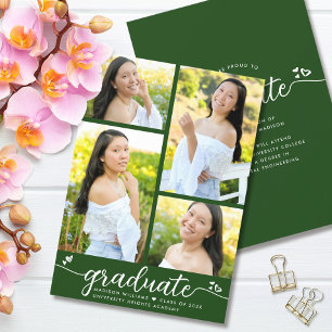 Faire-part Graduation 4 Photo Moderne Calligraphie Coeurs Ver