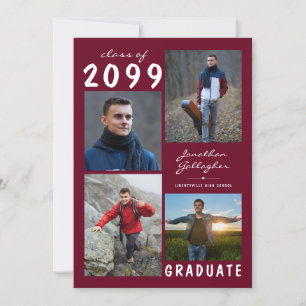 Faire-part Graduation 5 Photo manuscrite Burgundy Maroon