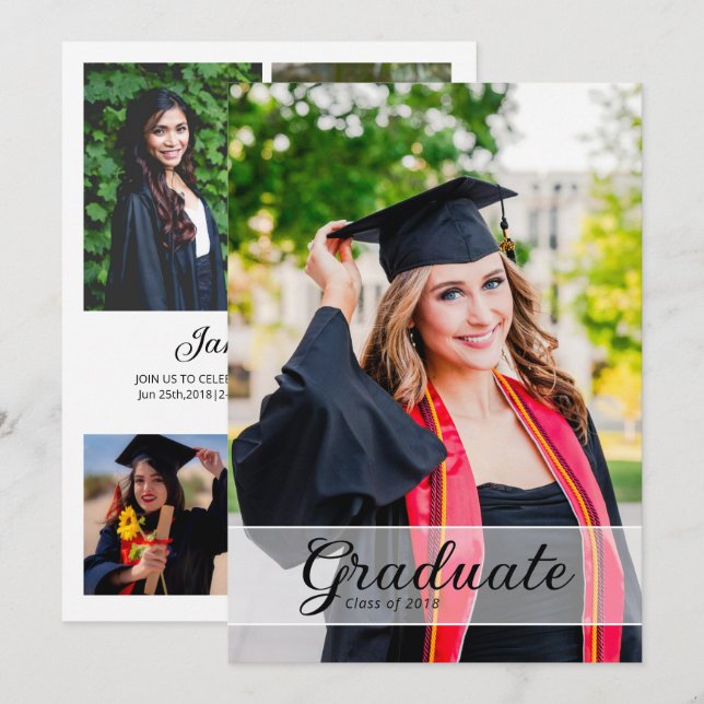 Faire-part Graduation Announcement Card Template (Devant / Derrière)