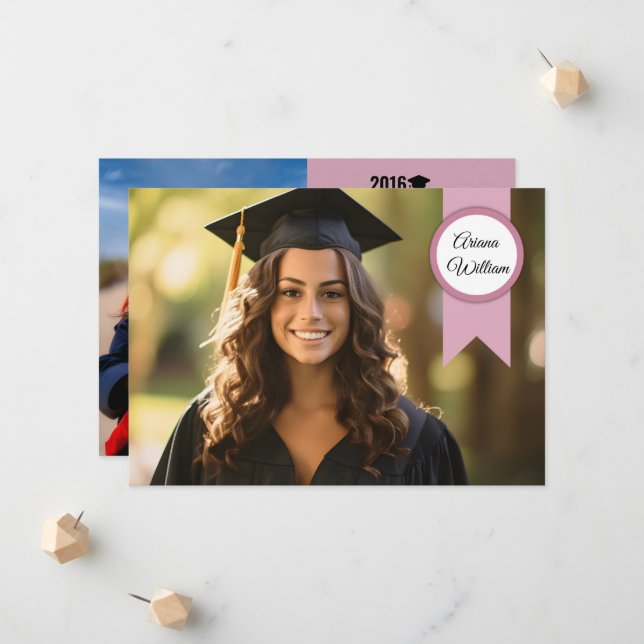 Faire-part Graduation Announcement Card Template (Devant/Arrière en situation)