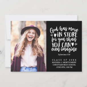 Faire-part Graduation Bible Verse Photo Blanc Script Noir