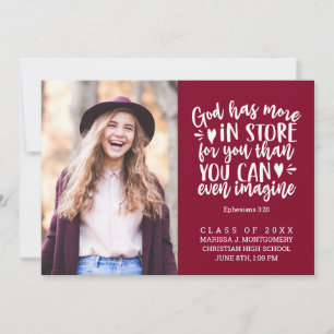 Faire-part Graduation Bible Verse Photo White Script Maroon