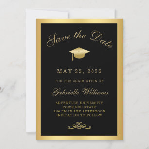 Faire-part Graduation Black Gold Frame Enregistrer la date