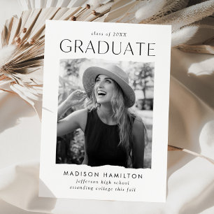 Faire-part Graduation de la photo blanche de bord moderne