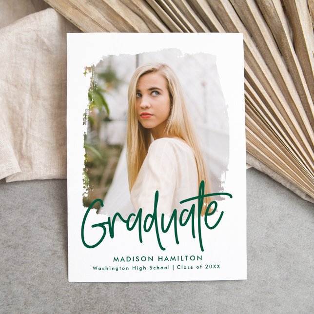 Faire-part Graduation de la photo de preppy Green Script (Créateur téléchargé)