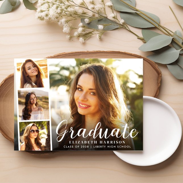Faire-part Graduation de la photo de script moderne (Cherish the milestone: share your graduate's achievement with a custom photo graduation announcement)