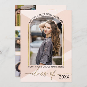 Faire-part Graduation de photo géométrique rose-rose-rose mod