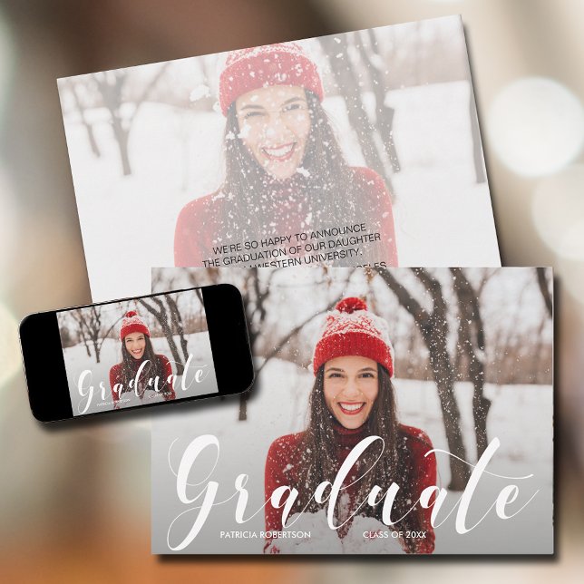 Faire-part Graduation de script moderne (Modern Script Photo Graduation Announcements)