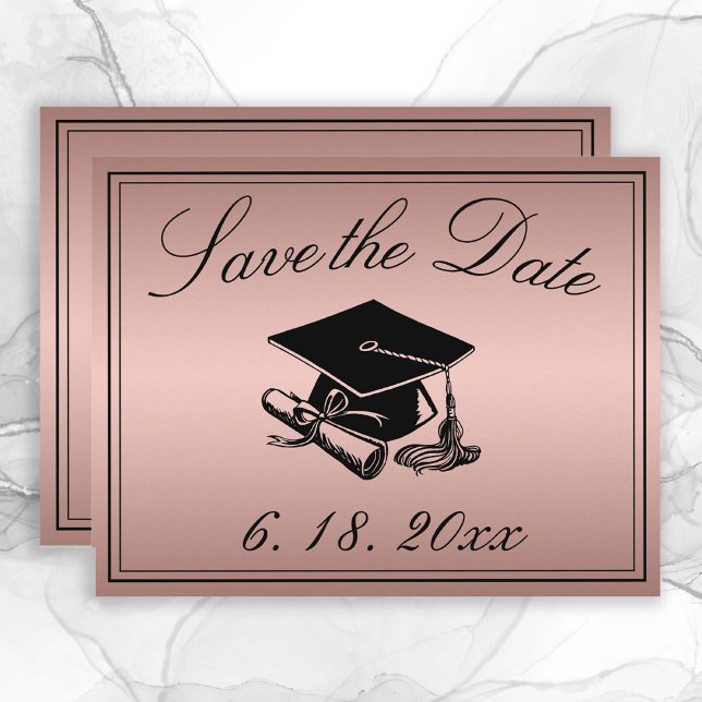 Faire-part Graduation Enregistrer la date Diplôme Rose Casque (Rose Gold Save the Date Graduation Announcement)