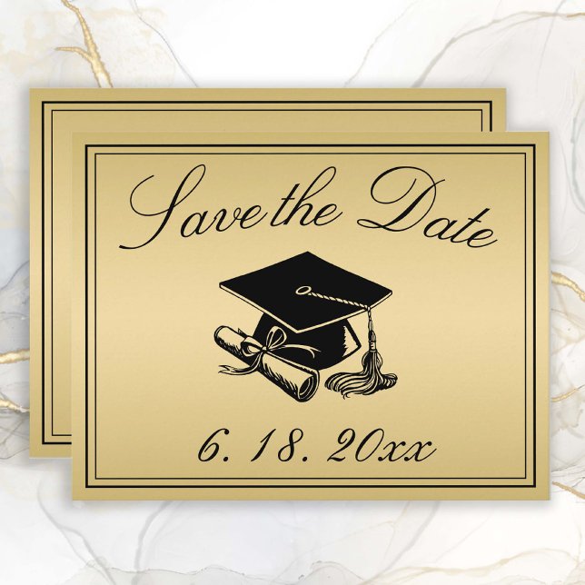 Faire-part Graduation Enregistrer la date Gold Black Casquett (Gold Save the Date Graduation Announcement )
