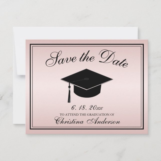 Faire-part Graduation Enregistrer la date Rose or Script Casq (Devant)