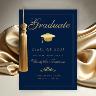 Faire-part Graduation Marine Bleu Or Formal Script Grad Casqu