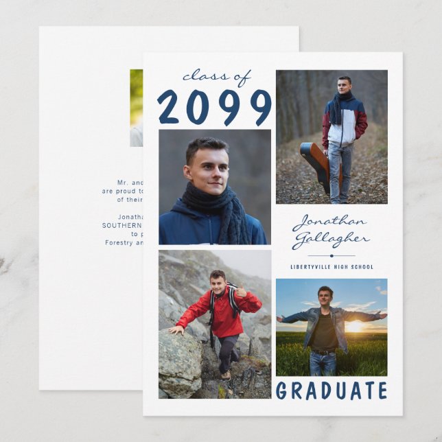 Faire-part Graduation minimale 5 Collage de photos Script (Devant / Derrière)