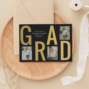 Faire-part Graduation minimaliste de la photo Black Gold