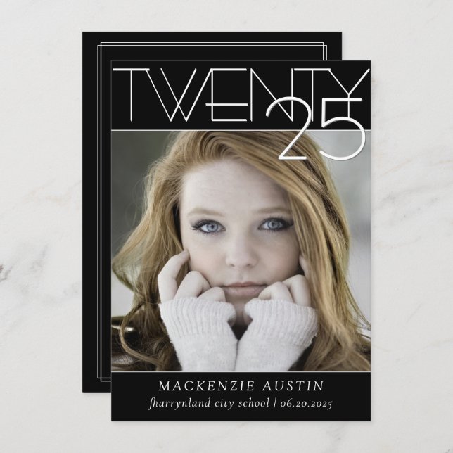 Faire-part Graduation minimaliste | Photo noir et blanc (Devant / Derrière)