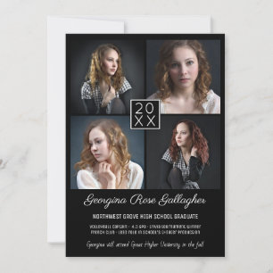 Faire-part Graduation Modern Photo Collage Simple Grad Black