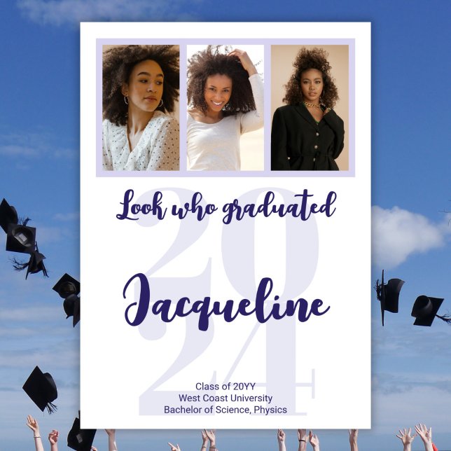 Faire-part Graduation Moderne 2025 Purple Script Photo Collag (Créateur téléchargé)