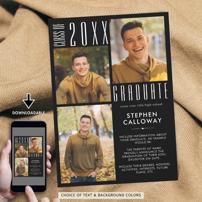 Faire-part Graduation moderne 3 Photos Couleur personnalisée  (Créateur téléchargé)