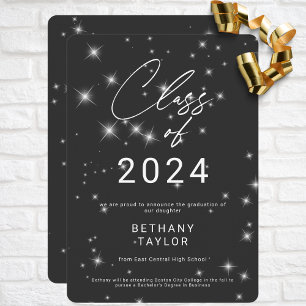 Faire-part Graduation moderne au charbon noir et blanc