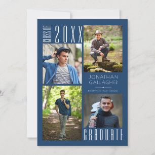 Faire-part Graduation Moderne Classe Bleue Année Photo Collag