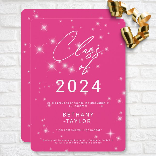 Faire-part Graduation moderne Hot Rose & White Sparkle (Modern Hot Pink & White Sparkle Graduation Announcement)