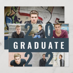 Faire-part Graduation moderne photo collage graphique marine
