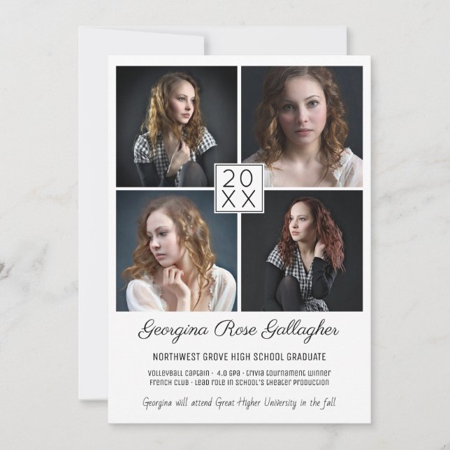 Faire-part Graduation Moderne Photo Collage Simple Grad (Devant)