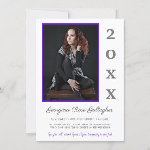 Faire-part Graduation Moderne Photo Simple Grad Année Purple