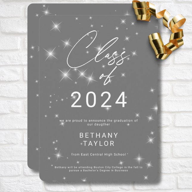 Faire-part Graduation moderne Silver Grey & White Sparkle (Modern Silver Gray & White Sparkle Graduation Announcement)