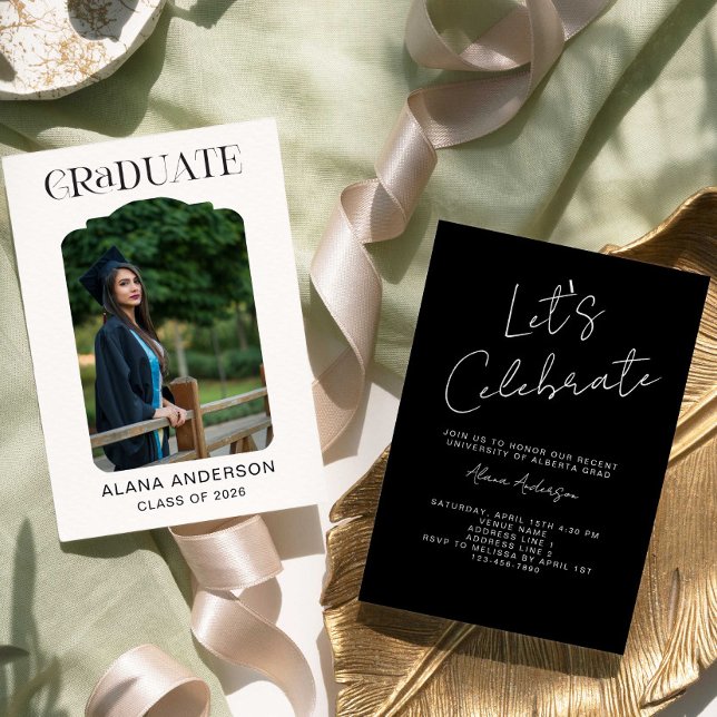 Faire-part Graduation Photo Announcement Modern Party Black (Créateur téléchargé)