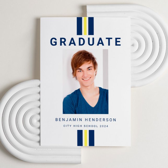 Faire-part Graduation photo bleu moderne (Modern Blue Photo Graduation Announcement)
