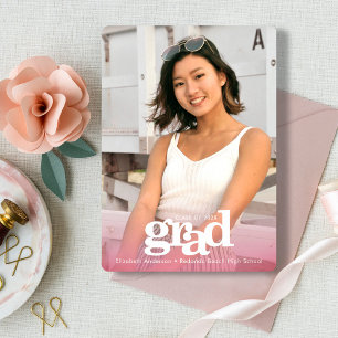 Faire-part Graduation photo bold type simple moderne rose
