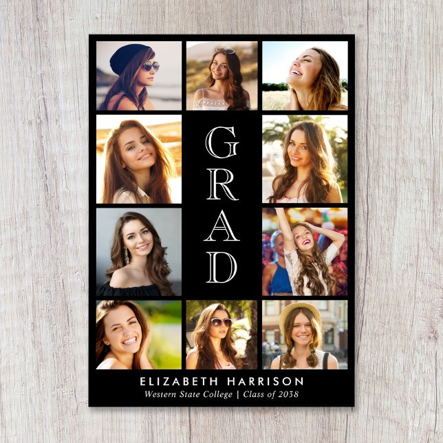 Faire-part Graduation Photo Collage Black (Graduation Photo Collage Black Announcement)