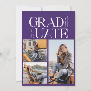 Faire-part Graduation Photo Collage Purple Graduate